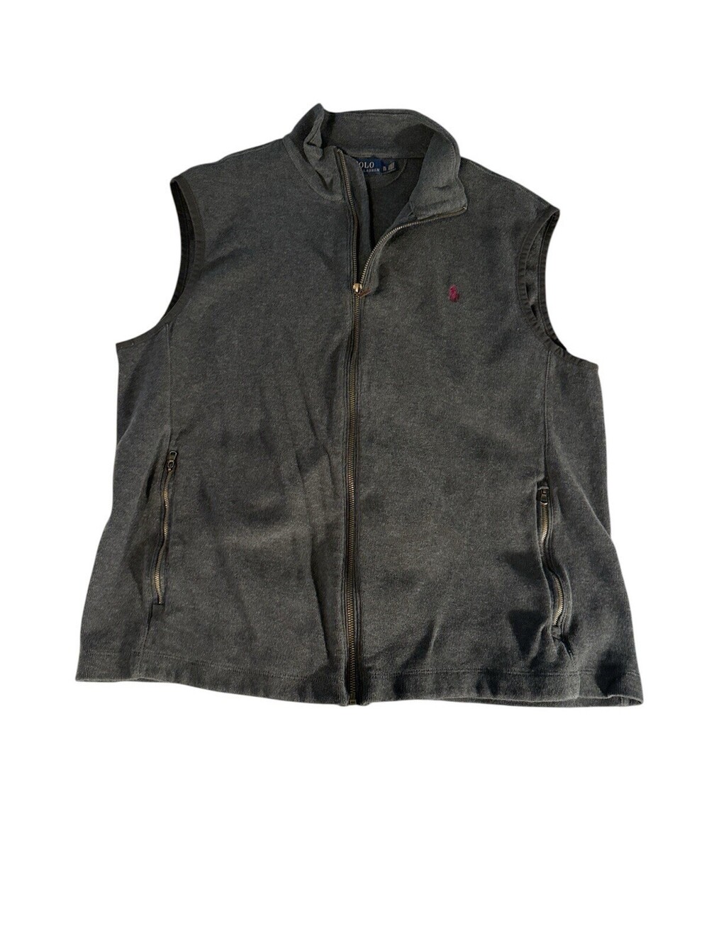 Polo Ralph Lauren Mens XL Gray Cotton Full Zip Vest Charcoal Red Pony Logo